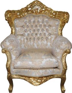 Casa Padrino Barock Sessel Creme - Gold Muster / Gold mit Bling Bling Glitzersteinen - Möbel Antik Stil