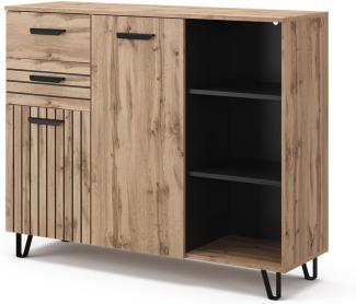 Vicco Sideboard Amber Eiche Wotan 120 x 100 cm mit 2 Türen und 2 Schubladen