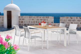 Best Freizeitmöbel Sitzgruppe Paros 5-teilig Tisch + 4 Stapelsessel 160 x 90 cm weiss/Teak
