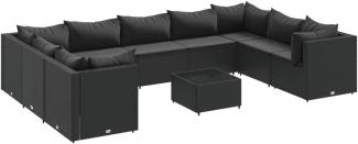 10-tlg. Garten-Lounge-Set mit Kissen Schwarz Poly Rattan 3308275