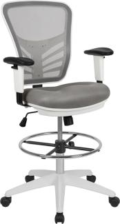 Flash Furniture Ergonomischer Stuhl mit verstellbarem Chrom-Fußring, verstellbare Armlehnen und weißem Rahmen, Hellgrau