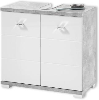 Stella Trading POOL Badezimmer Waschbeckenunterschrank in Beton Optik, Weiß - Moderner Bad Unterschrank Badezimmerschrank mit viel Stauraum - 60 x 52 x 30 cm (B/H/T)