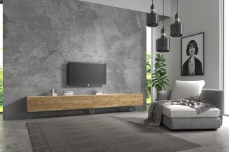 Wuun® TV-Board Lowboard Wohnwand TV-Bank Somero / 280cm (2 x 140cm) /Eiche/Haarnadel Chrom