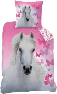 Bettwäsche mit Pferd 'Butterfly' pink/weiß