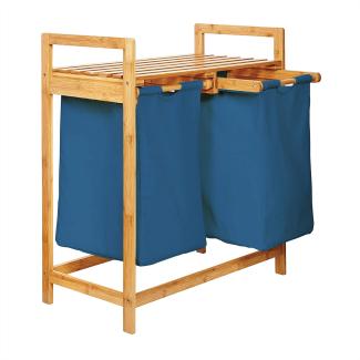 Lumaland Wäschekorb aus Bambus mit 2 ausziehbaren Wäschesäcken - Größe ca. 73 cm Höhe x 64 cm Breite x 33 cm Tiefe - Farbe Blau