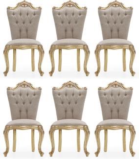 Casa Padrino Luxus Barock Esszimmer Stuhl 6er Set Grau / Gold - Prunkvolle Barockstil Küchen Stühle - Luxus Esszimmer Möbel im Barockstil - Barock Esszimmer Möbel - Barockstil Möbel