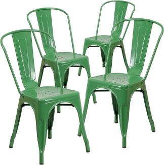 Flash Furniture Stapelbare Stühle für den Innen-und Außenbereich, aus Metall, 4 Stück, Legierter Stahl Kunststoff, Grün, 4 Pack