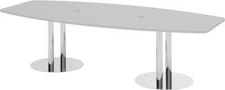 bümö® Konferenztisch rund oval 280 x 130 cm in Grau | Besprechungstisch mit Chromsäulen | hochwertiger Meetingtisch