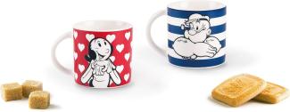 Excelsa Popeye & Olivia KaffeeTasse, Porzellan, Rot, Blau, 2 Stück