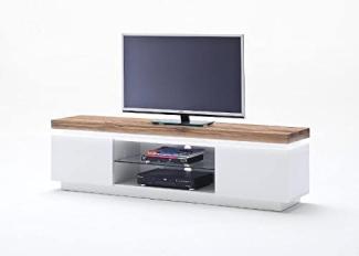 TV-Lowboard matt weiß und Eiche massiv 175 cm