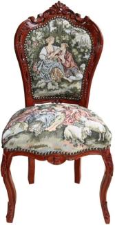 Casa Padrino Barock Esszimmer Stuhl ohne Armlehne Gobelin "Love Story "/Braun - Antik Stil