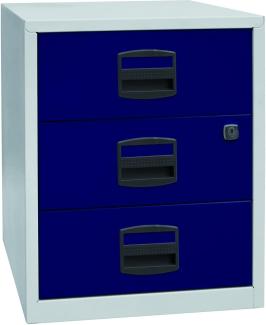 mobiler Beistellschrank PFA, 3 Universalschubladen, Farbe Korpus lichtgrau, Fronten oxfordblau