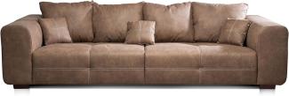 CAVADORE Big Sofa Mavericco / Braune Couch im modernen Design in Lederoptik / Inklusive Rückenkissen und Zierkissen / 287 x 69 x 108 cm (BxHxT) / Mikrofaser Braun