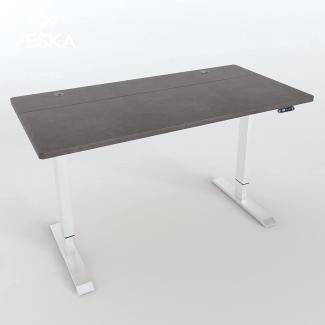 Höhenverstellbarer Schreibtisch (140 x 70 cm) - Sitz- & Stehpult - Bürotisch Elektrisch Höhenverstellbar mit Touchscreen & Stahlfüßen (Weiß/Stein-Anthrazit)