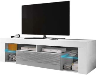 Selsey Bianko – TV Lowboard/TV Schrank, Weiß Matt/Grau Hochglanz, mit LED-Beleuchtung, 140 x 35 x 50,6 cm
