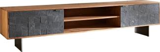 Lowboard Teele 200 cm Akazie Natur Schiefer 2 Türen Fuß schwebend Edelstahl