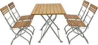 Biergarten - Garnitur MÜNCHEN 5-teilig (4x Stuhl, 1x Tisch 70x110cm), Flachstahl verzinkt + Robinie