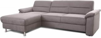 Cavadore Ecksofa Ascaro mit Longchair links / Boxspring-Sofa mit Bettfunktion im modernen Design / 254 x 84 x 171 / Lederoptik Hellgrau