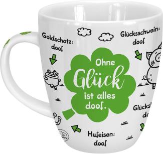 Sheepworld Tasse "Ohne Glück ist alles doof" | Porzellan, 45 cl | Tasse für Kaffee und Tee, Tasse mit Spruch, Silvester | 46504