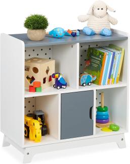 Relaxdays Kinderregal für Spielsachen & Bücher, HBT: 60x60x30 cm, 5 Fächer, Mädchen & Jungen, Spielzeugregal, weiß/grau