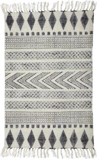 Teppich Block in Grau und Schwarz aus Baumwolle, 90 x 200 cm