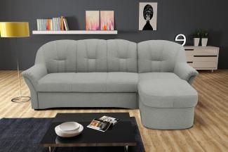 DOMO Collection Puno Ecksofa, Sofa in L-Form, Eckcouch, Sofa, Couch mit Longchair und Schlaffunktion, 233 x 142 cm, Polstermöbel in silber