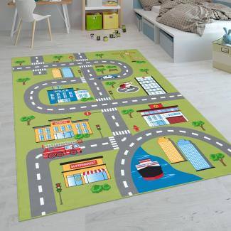 Paco Home Kinderteppich Teppich Kinderzimmer Spielteppich Junge Mädchen Modern rutschfest, Grösse:200 cm Quadrat, Farbe:Grün 3
