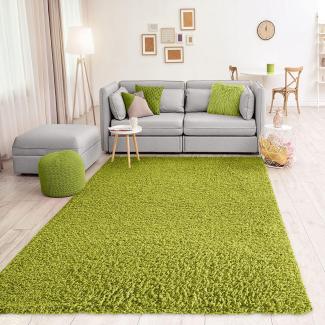 VIMODA Teppich Prime Shaggy Hochflor Langflor Einfarbig Modern Grün für Wohnzimmer, Schlafzimmer, küche, Maße:140x200 cm