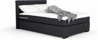 Mivano Beast Boxbett, Komfortables Bett mit Durchgehender Matratze (H3) und Topper, Flachgewebe Jam Schwarz, Liegefläche 140 x 200 cm