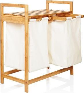 Lumaland Wäschekorb aus Bambus mit 2 ausziehbaren Wäschesäcken - Größe ca. 73 cm Höhe x 64 cm Breite x 33 cm Tiefe - Farbe Beige