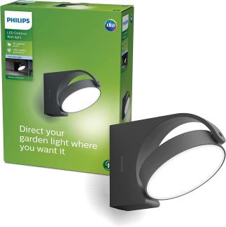 PHILIPS Mimosa Outdoor Wandleuchte (7 W), wetterfeste Außenleuchte mit beweglichem Panel und kaltweißer LED Beleuchtung, anthrazit