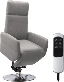 Cavadore TV-Sessel Cobra mit 2 E-Motoren und Aufstehhilfe / Elektrischer Fernsehsessel mit Fernbedienung / Relaxfunktion, Liegefunktion / bis 130 kg / L: 71 x 112 x 82 / Lederoptik Hellgrau