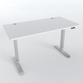 Höhenverstellbarer Schreibtisch (140 x 70 cm) - Sitz- & Stehpult - Bürotisch Elektrisch Höhenverstellbar mit Touchscreen & Stahlfüßen (Silber/Weiß)