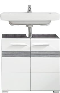 trendteam smart living Waschbeckenunterschrank SetOne, Holzwerkstoff, Weiß Hochglanz, grau Rauchsilber, 60 x 56 x 34 cm