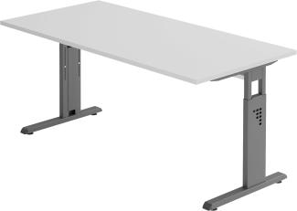bümö® Schreibtisch O-Serie höhenverstellbar, Tischplatte 160 x 80 cm in grau, Gestell in graphit