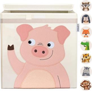 GLÜCKSWOLKE Aufbewahrungsbox Kinder - 15 Motive I Spielzeugkiste mit Deckel für Kinderzimmer I Spielzeug Box Kiste (33x33x33) zur Aufbewahrung im Kallax Regal I Bauernhof Schwein