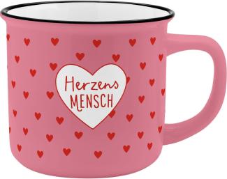 GRUSS & CO Becher Motiv "Herzensmensch" | New Bone China Porzellan, Emaille-Optik, 35 cl | Geschenk, für Sie, für Ihn | 48498