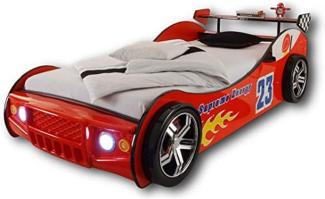 ENERGY Autobett mit LED-Beleuchtung 90 x 200 cm - Aufregendes Auto Kinderbett für kleine Rennfahrer in Silber - 105 x 60 x 225 cm (B/H/T)