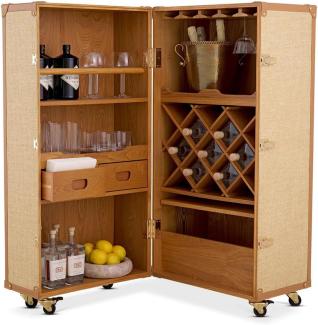 Casa Padrino Luxus Weinschrank im Koffer Design Naturfarben / Braun 59 x 59 x H. 122,5 cm - Kofferschrank mit Rollen - Bar Möbel - Luxus Möbel - Luxus Qualität