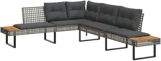 Gartensofa in L-Form mit Kissen Grau Poly Rattan und Akazie 365635