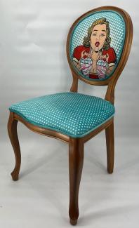 Casa Padrino Barock Esszimmer Stuhl Türkis / Mehrfarbig / Braun - Handgefertigter Antik Stil Stuhl mit Design - Esszimmer Möbel im Barockstil - Edel & Prunkvoll