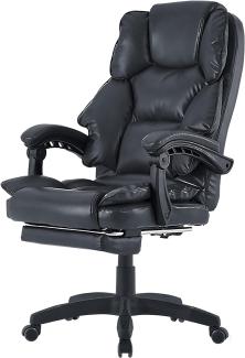 Bürostuhl mit Fußstütze und flexiblen 3-Punkt-Armlehnen ergonomischer Schreibtischstuhl im Lederoptik-Design mit einer verstellbaren Rückenlehne für gesündere Sitzhaltung Schwarz