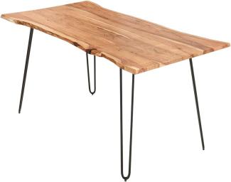 SAM Esszimmertisch 160x85cm Hannah, echte Baumkante, Akazienholz naturfarben, massiver Baumkantentisch mit Hairpin-Gestell Mattschwarz