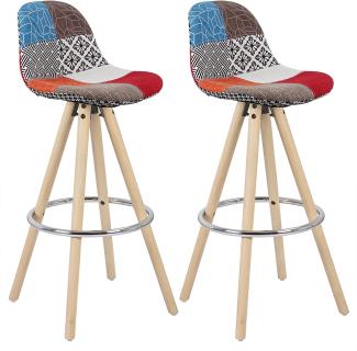 WOLTU® 2 x Barhocker 2er Set Barstuhl aus Leinen Holzgestell mit Lehne + Fußstütze Design Stuhl Küchenstuhl optimal Komfort Patchwork Mehrfarbig BH45mf-2