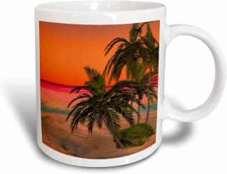 3dRose A Wonderful Sunset Beach Szene mit Ocean und Palms-Two Ton Tasse, Keramik, rot, 10,2 x 7,62 x 9,52 cm