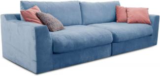 Cavadore Big Sofa Fiona / Große Couch inkl. Rückenkissen im modernen Design / 274x90x112 / Webstoff hellblau
