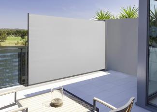 Seitenmarkise für Balkon und Terrasse, mit Bodenmontage, Sichtschutz, Sonnenschutz, Seitenrollo 160 x 300 cm, Hellgrau