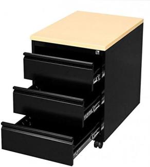 Profi Stahl Büro Rollcontainer Bürocontainer Holzabdeckplatte 3 Schubladen Maße: 62x46x59cm RAL 7035 Lichtgrau/Ahorn-Dekor 505302