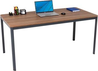 furni24 Schreibtisch D-Profil Nova 160x80x75cm, Nussbaum, Einfache Montage, Arbeitstisch, Bürotisch, Küchentisch, Esstisch, Druckertisch Büro-Möbel Computertisch Gaming-Tisch Mehrzwecktisch