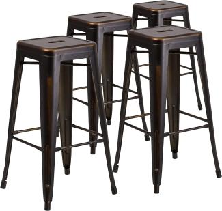 Flash Furniture Barhocker aus Metall, 76,2 cm hoch, rückenfrei, Used-Look, 4 Stück, Kunststoff, Eisen, Distressed Copper, 4er-Packung